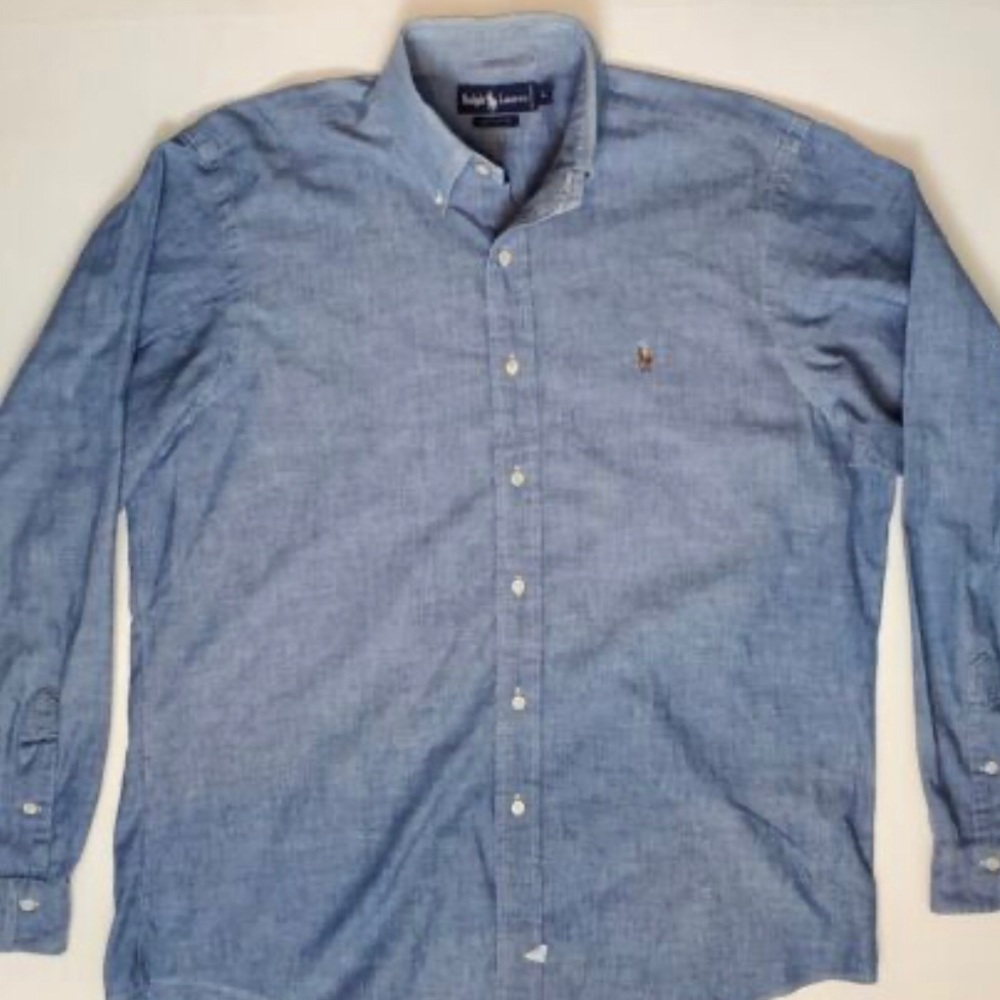 Ralph Lauren Mens Long Sleeve Button Up Polo Shirt! VINTAGE!!! Denim